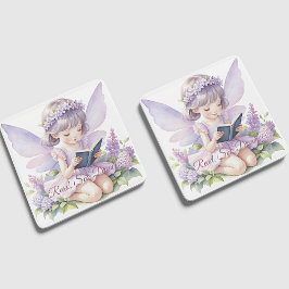 Lavender Watercolor Fairy Reading Book Glazen Onderzetter