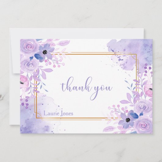 Lavender Watercolor Floral Merci Carte Note (Devant)