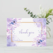 Lavender Watercolor Floral Merci Carte Note (Debout devant)