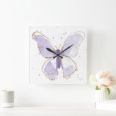 Lavender Waterverf Butterfly Vierkante Klok (Huis)