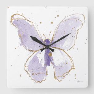 Lavender Waterverf Butterfly Vierkante Klok