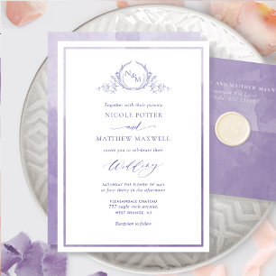 Lavender, Waterverf Elegant Monogram Wedding Kaart