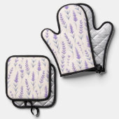 Lavender Waterverf Floral Ovenwant & Pannenlap Set (Voorkant / Achterkant)