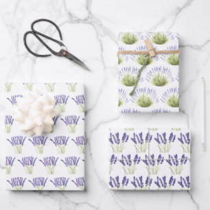 Lavender Waterverf Flowers 3 variaties Inpakpapier Vel