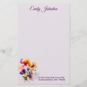 Lavender Waterverf Flowers Custom Stationery Briefpapier (Voorkant)