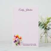Lavender Waterverf Flowers Custom Stationery Briefpapier (Staand voorkant)
