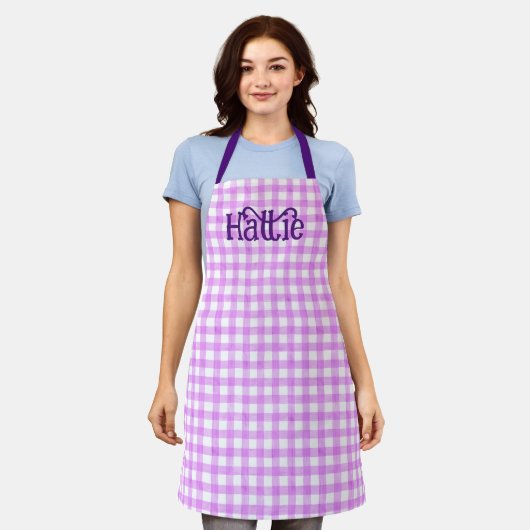 Lavender Waterverf Gingham Gepersonaliseerd Schort (Gedragen)