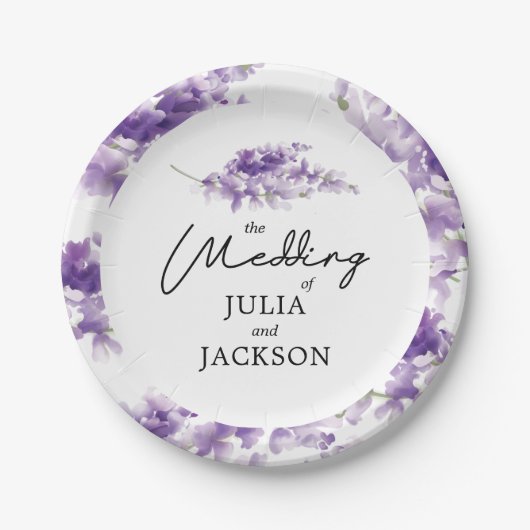 Lavender Waterverf Wedding Elegant gepersonaliseer Papieren Bordje (Voorkant)