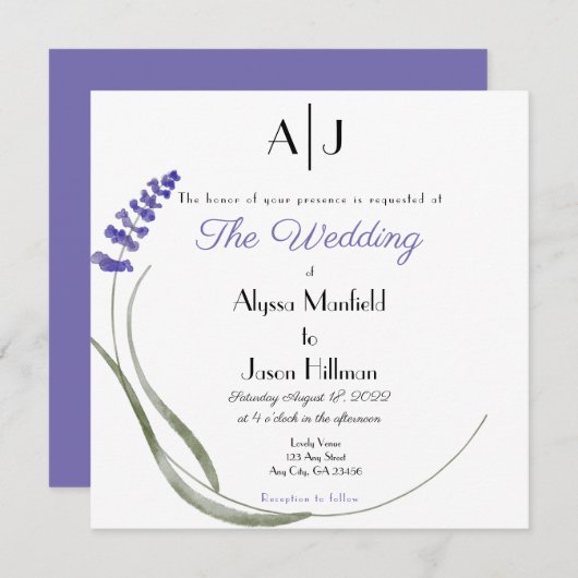 Lavender Wedding invitation Kaart (Voorkant / Achterkant)