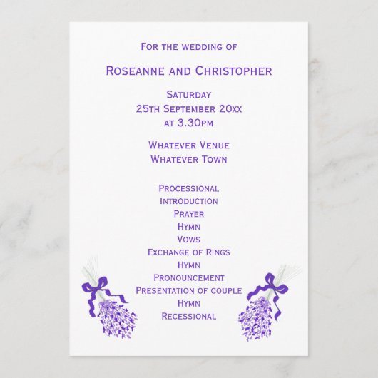 Lavender Wedding Programma (Achterkant)