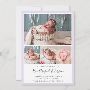 Lavender Welcome Baby Stats Newborn Girl Birth Aankondiging