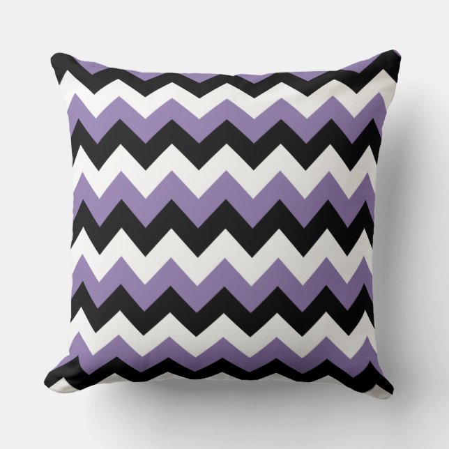 Lavender White Black Zigzag Kussen (Voorkant)