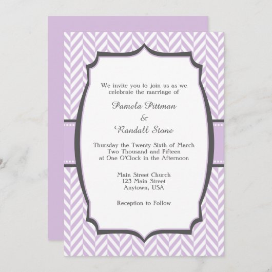 Lavender White Herringbone Wedding Invitation Kaart (Voorkant / Achterkant)