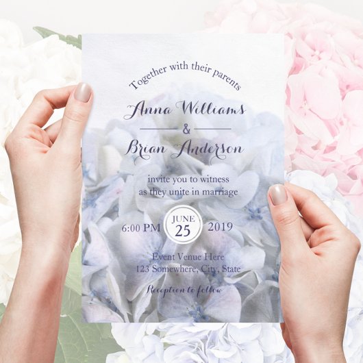 ©Lavender White Hydrangea Wedding Invitation Kaart
