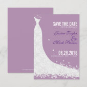 Lavender & White Lace Wedding Dress Save the Date (Voorkant / Achterkant)