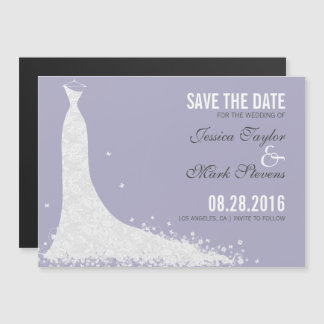Lavender & White Lace Wedding Dress Save the Date Magnetische Uitnodiging