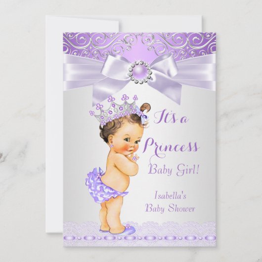 Lavender White Lila Prinses Baby shower Brunette Kaart (Voorkant)