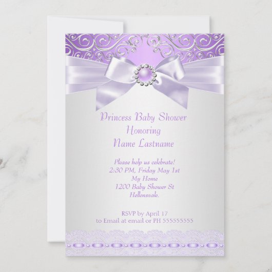 Lavender White Lila Prinses Baby shower Brunette Kaart (Achterkant)