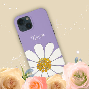 Lavender White Modern Daisy Flower Custom Name iPhone 13 Mini Hoesje