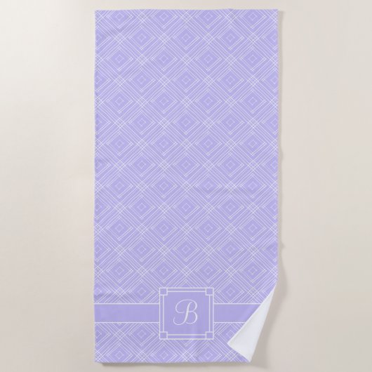 Lavender & White Monogrammed Diamond Pattern Strandlaken (Voorkant)