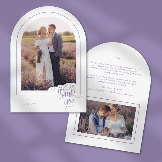 Lavender White Photo Mariage Carte de remerciement