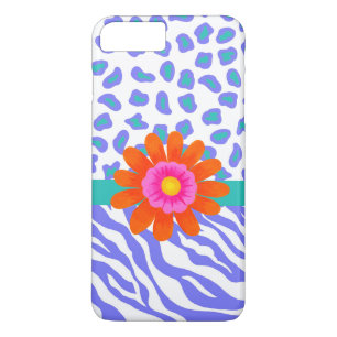Lavender & White Zebra Leopard Huid Oranje Bloem iPhone 8 Plus / 7 Plus Hoesje