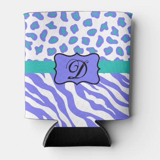 Lavender White Zebra Leopard Skin Monogram Initiaa Blikjeskoeler (Voorkant)