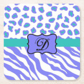 Lavender White Zebra Leopard Skin Monogram Initiaa Vierkante Kartonnen Onderzetter (Voorkant)
