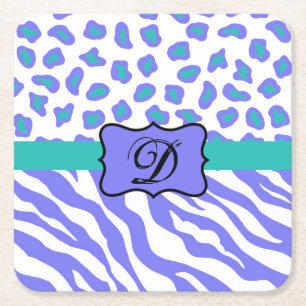 Lavender White Zebra Leopard Skin Monogram Initiaa Vierkante Kartonnen Onderzetter