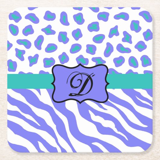 Lavender White Zebra Leopard Skin Monogram Initiaa Vierkante Kartonnen Onderzetter (Voorkant)