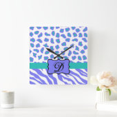 Lavender White Zebra Leopard Skin Monogram Initiaa Vierkante Klok (Huis)
