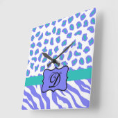 Lavender White Zebra Leopard Skin Monogram Initiaa Vierkante Klok (Hoek)