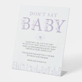 Lavender Wildflower Don’t Say Baby Game Sign Reclamebord Met Voetstuk