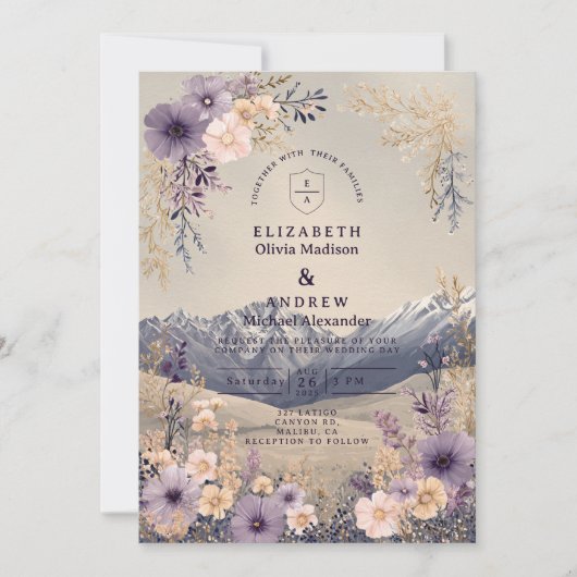 Lavender Wildflower Mountain Wedding Kaart (Voorkant)
