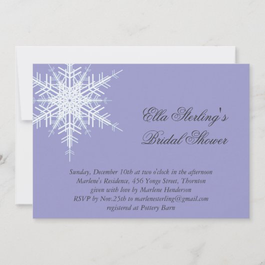 Lavender Winter Snowflake Bridal Shower Kaart (Voorkant)