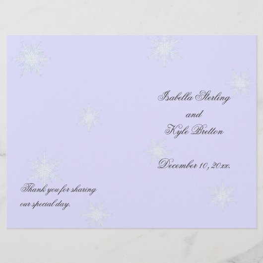 Lavender Winter Snowflake Wedding Programme (Voorkant)