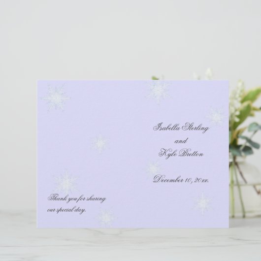 Lavender Winter Snowflake Wedding Programme (Debout devant)
