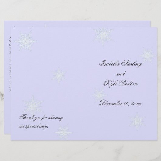 Lavender Winter Snowflake Wedding Programme (Devant / Derrière)
