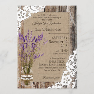 Lavender Wood Lace Rustic Wedding Kaart