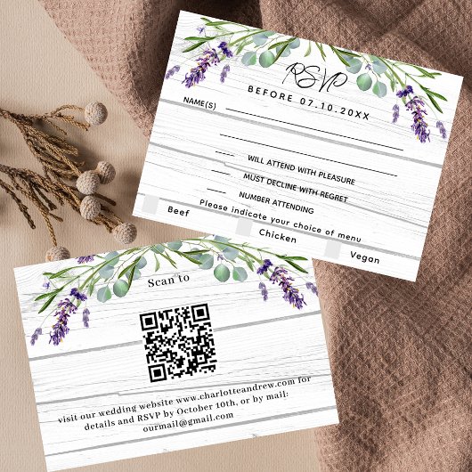 Lavender wood mariage menu QR code réponse RSVP