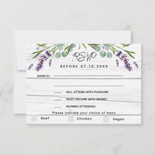 Lavender wood mariage menu QR code réponse RSVP (Devant)