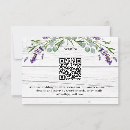 Lavender wood mariage menu QR code réponse RSVP (Dos)