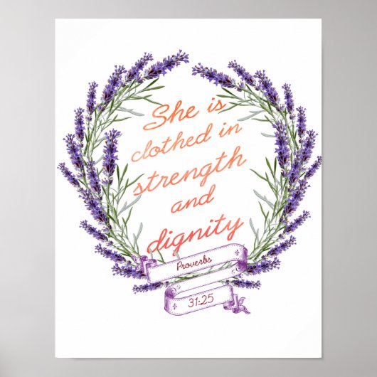 Lavender WreatStrength Dignity Bijbel Verse Art Poster (Voorkant)