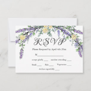 Lavender Yellow Rose en Eucalyptus RSVP-kaart RSVP Kaartje