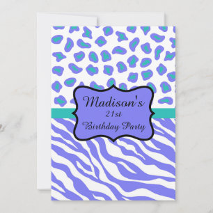 Lavender Zebra Leopard 21st Birthday Invitation Kaart