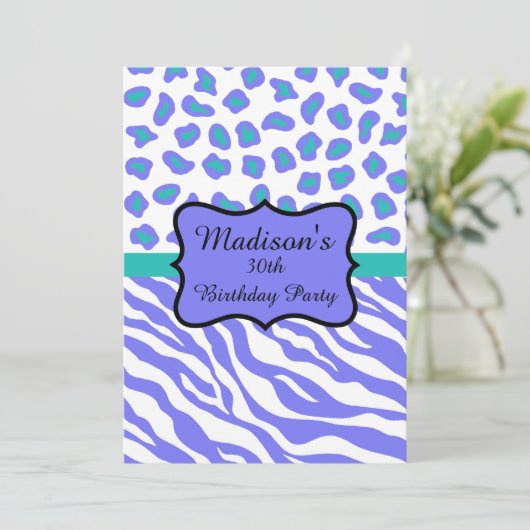 Lavender Zebra Leopard 30e anniversaire Invitation (Debout devant)