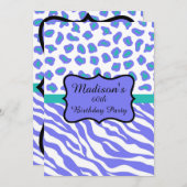 Lavender Zebra Leopard 60th Birthday Invitation Kaart (Voorkant / Achterkant)