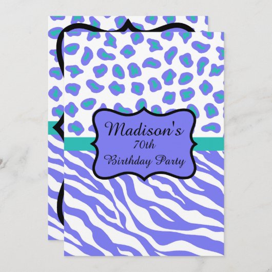 Lavender Zebra Leopard 70e anniversaire Invitation (Devant / Derrière)