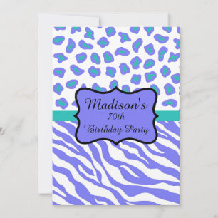 Lavender Zebra Leopard 70th Birthday Invitation Kaart