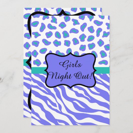 Lavender Zebra Leopard Girls Night Out Uitnodiging (Voorkant / Achterkant)